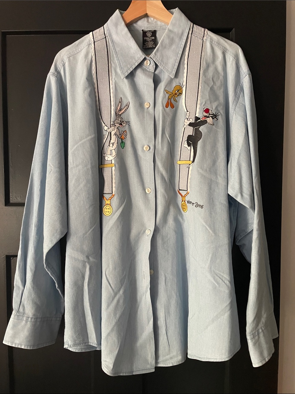 Warner Bros. Light Blue Looney Tunes Embroidered Button-Down Shirt
